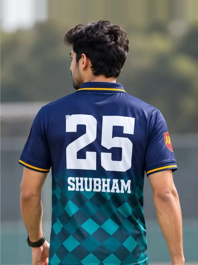 The same AM jersey from behind: the player's number and name printed large across the back.